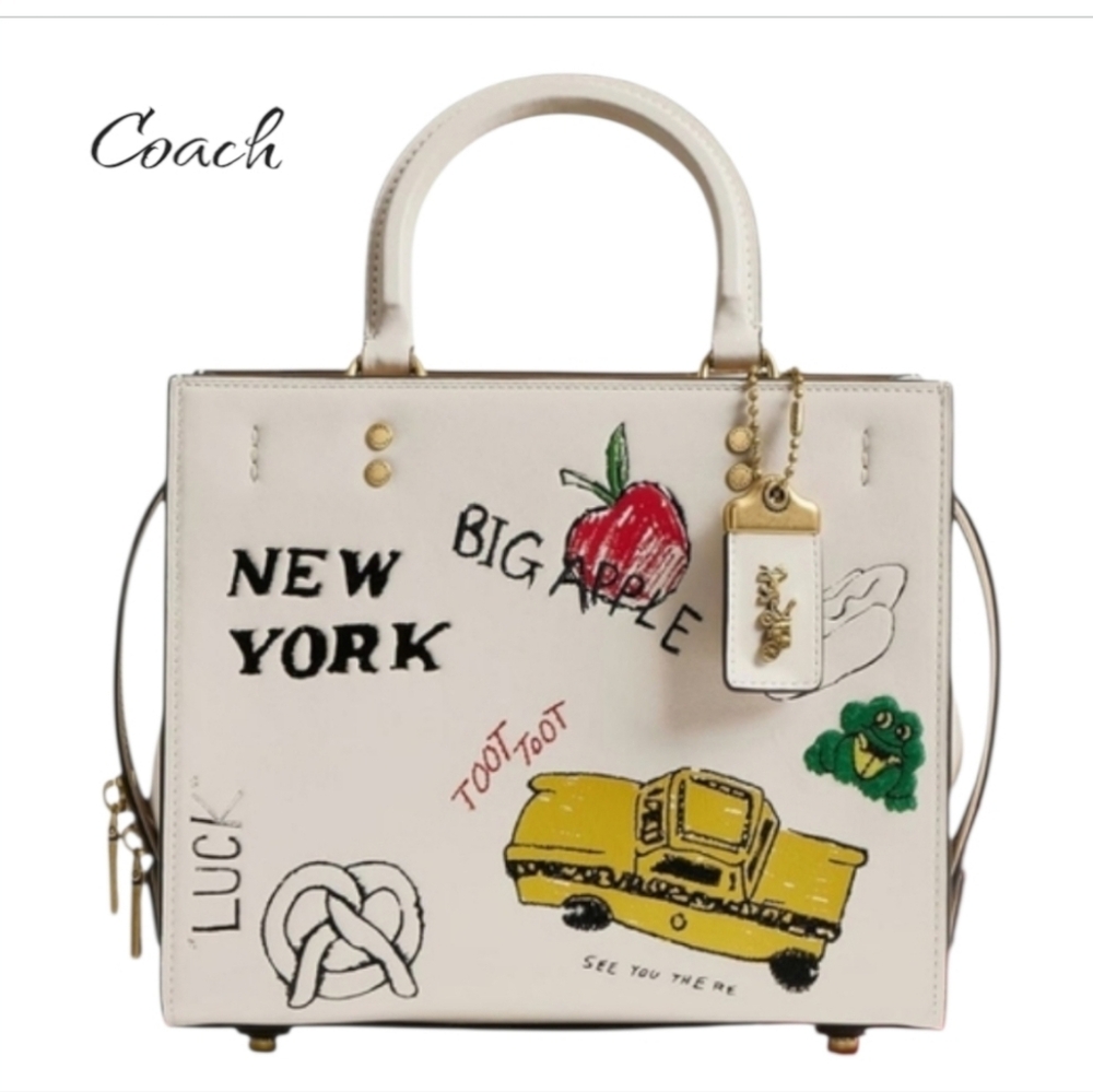 COACH NWT Rogue 25 Leather Satchel Sketch Print New York Chalk